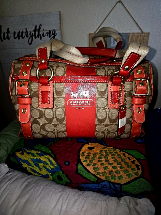 Coach Handbags - Coach Heritage Stripe XL Zip Satchel